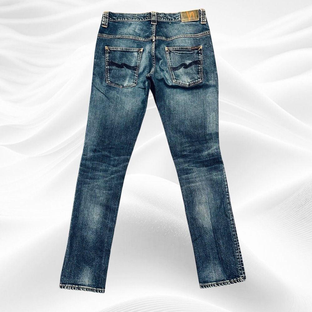 Nudie Mens Jeans 33x34(33)  Blue Tape Ted Slim Straight Blue Turmoil Stretch